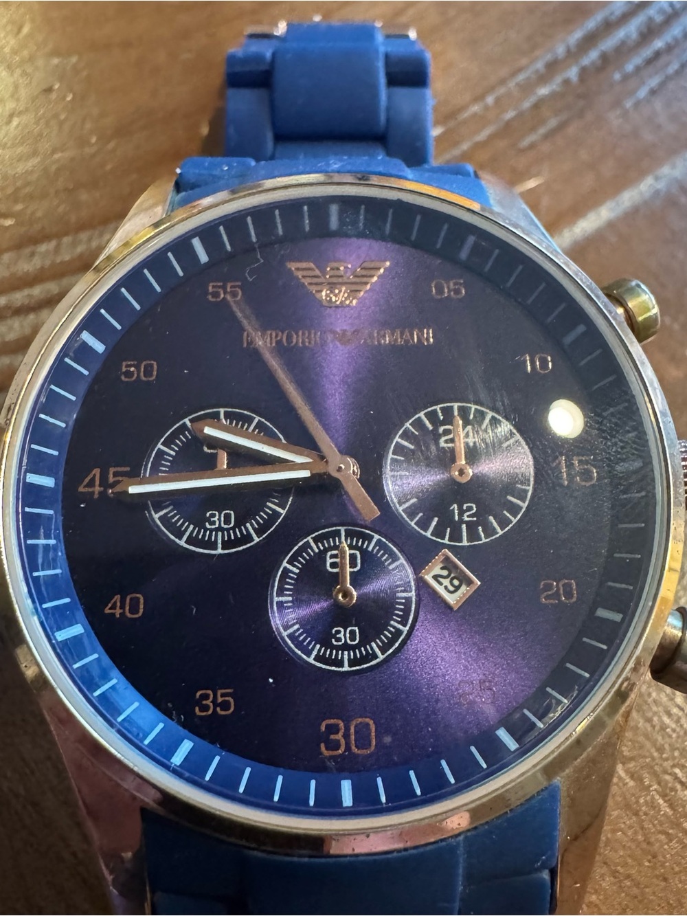Emporio Armani Chronograph AR-8069 Blue Dial Gold-Tone Read description